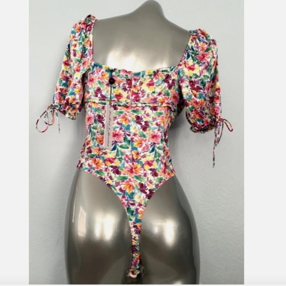 For Love & Lemons Victorias Secret Nwt Watercolor Bodysuit Tie Top Small S - Picture 2 of 9